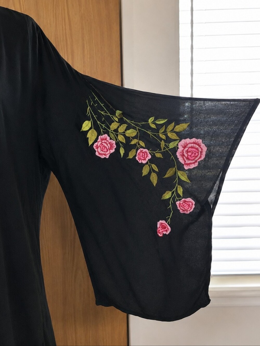 Vintage Sue Wong Embroidered Kimono Sleeve Duster Jacket Black Size L Made USA - Picture 2 of 9